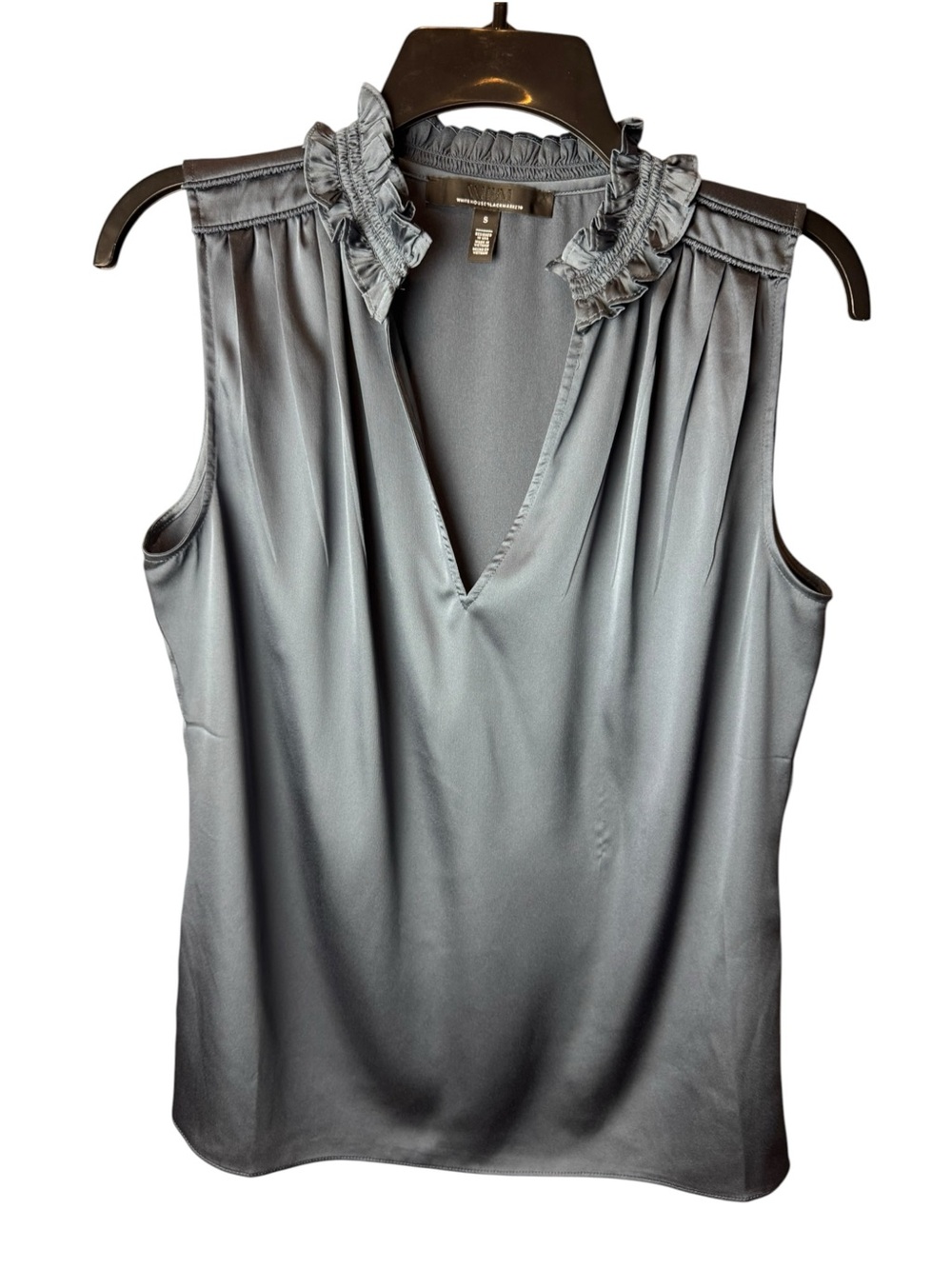 WHBM Ruched Neck Sleeveless Top Navy Indigo Blue S